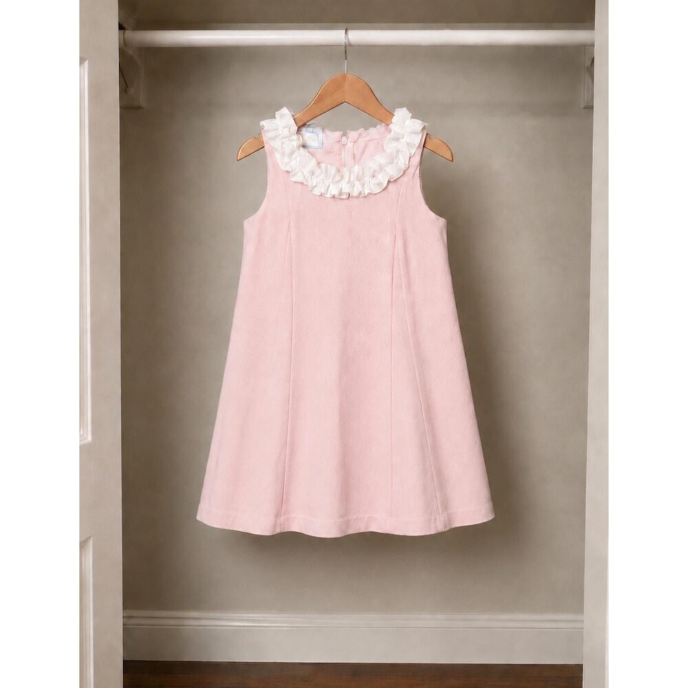 Bella Bliss Girls Size 6 Pink Sleeveless A-Line Dress White Ruffle Collar Preppy - Picture 2 of 4